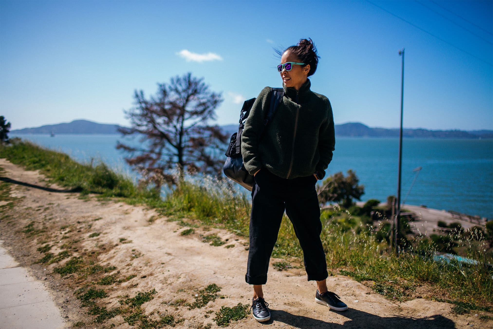 Author Bonnie Tsui post-swim in San Francisco Bay, for Finisterre
